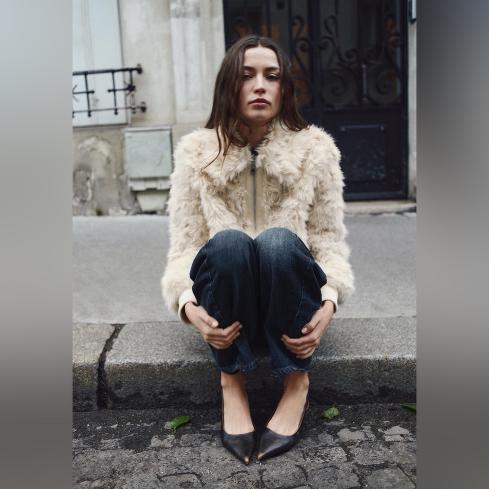 ZARA FAUX FUR BOMBER JACKET - Picture 5 of 11